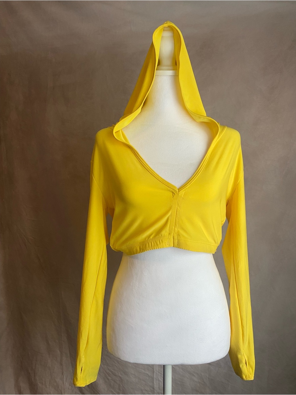 Yellow Hooded Cropped Long-Sleeve Top - Women